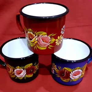 Hand Painted Enamel Mug 8cm Diameter~ Roses and Castles Canal Art