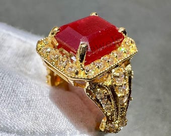 Handmade Sterling Silver Ruby Ring, Ottoman Art Deco Mens Jewelry
