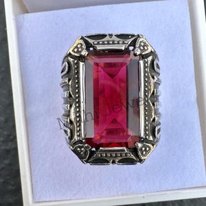 Mens Handmade Ring, Turkish Handmade Silver Men Ring, Ottoman Men Ring, Ruby Ring, Men's Jewelry, Gift for Him, 925k Sterling Silver Ring