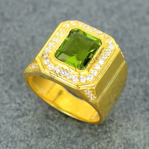 Natural Peridot Men&#39;s Ring, 925 Sterling Silver Ring, August Birthstone Ring, Handmade Statement Ring, Wedding Men&#39;s Jewelry, Gift for Him