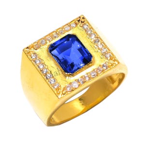 Sapphire Men&#39;s Ring, 925 Sterling Silver Handmade Ring, September Birthstone Jewelry, Gift for Him, Bold Blue Gemstone Statement Ring