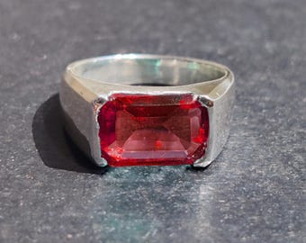 Men's Sterling Silver Ruby Ring, Handmade Turkish Art Deco Ring