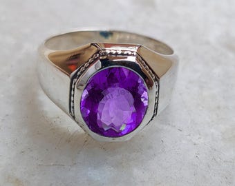Amethyst Ring für Männer | 925 Sterling Silber, Art Deco Stil