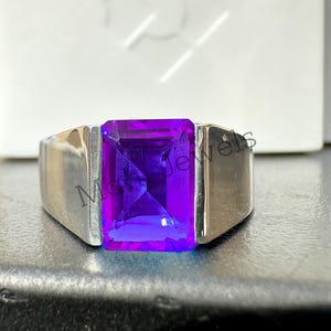 Anel de Ametista Feito à Mão para Homens | Ouro Maciço 14k | Joias com Pedras Preciosas Roxas | Anel de Destaque | Presente para Ele | Pedra do Nascimento de Fevereiro