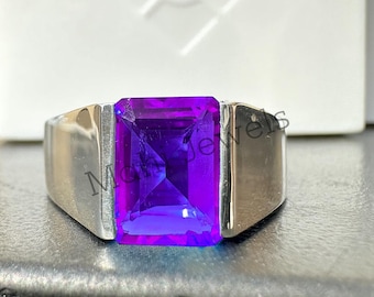 Handgemachte Sterling Silber Amethyst Ring | Art Deco Herrenschmuck
