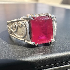 Ruby Ring, Mens Handmade Ring, Turkish Handmade Silver Men Ring, Ottoman Men Ring, Men's Jewelry, Gift for Him, 925k Sterling Silver Ring