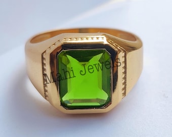 Men’s Peridot Ring 14k Solid Gold | August Birthstone Ring for Him | Natural Green Gemstone | Handmade Men’s Jewelry | Gift for Husband