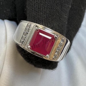 Ruby Ring, Handmade Men&#39;s Ring, Turkish Handmade Men&#39;s Ring, Ottoman Men&#39;s Ring, Men&#39;s Jewelry, Gift for Him, 925k Sterling Silver Ring