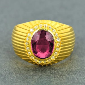 Pink Ruby Ring for Men, Solid 14k Yellow Gold, Lab Ruby Statement Ring, Handmade Gold Ring, July Birthstone Gift for Him or Husband