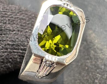 Men’s Statement Peridot Ring | 925 Silver Green Gem Ring | August Birthstone Gift | Unique Handmade Men’s Jewelry&quot;