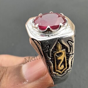 Mens Red Ruby Stone Silver Ring, Red Stone Silver Ring, Turkish Handmade Silver , Simple Stone Ring, Gift for Him,925k Solid Silver Ring