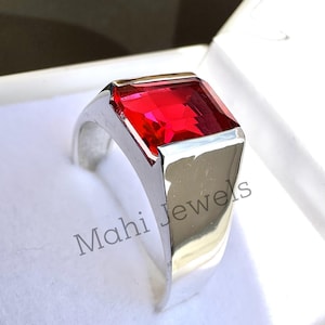Mens Ruby Stone Silver Ring, Turkish Handmade Ring, Red Stone Garnet Ring, Ottoman Style Handmade Ring, 925k Sterling Silver, Gift For Him