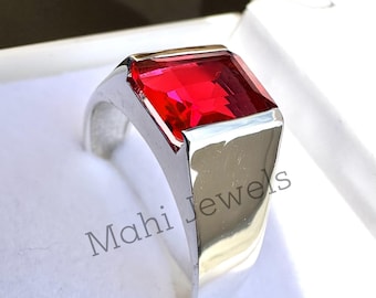 Mens Ruby Ring, 925 Sterling Silver, Turkish Handmade Ottoman Style