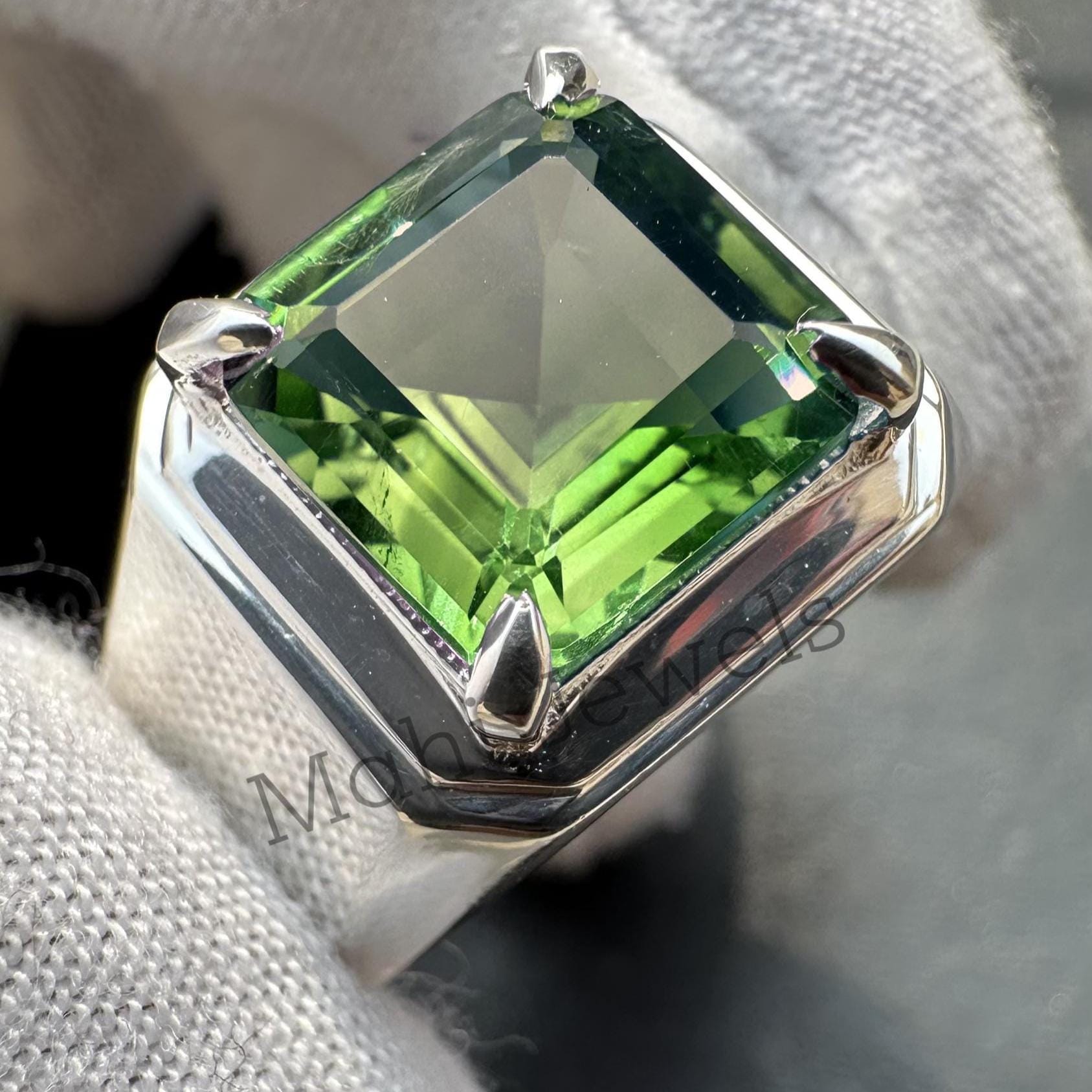 925 Sterling Silver Peridot Ring for Men | August Birthstone Jewelry | Natural Green Gemstone Ring | Handmade Gift for Him"