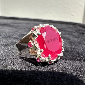Silver Ruby Stone Ring , Men Handmade Ring , Red Stone Ring , Ottoman Style Handmade Ring , 925k Sterling Silver Ring , Gift For Him