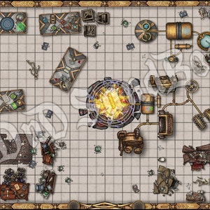 La carte de bataille de l’atelier abandonné - Carte numérique du MDN - Carte de rencontre de combat Roll20 Donjons et Dragons