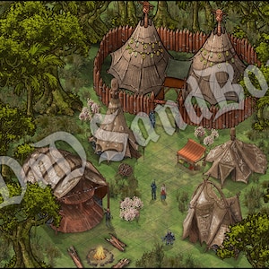 Kleine Dschungelcamp Varianten - DnD Digitale Karte - Roll20 Dungeons and Dragon TTRPG Stadt karte