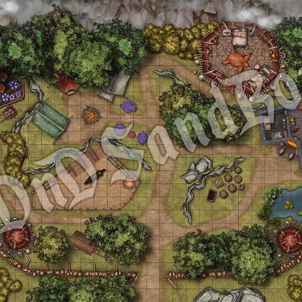 Mountain Bandit Camp Top Down - DnD Digital Map - Roll20 Dungeons and Dragons Battle Map