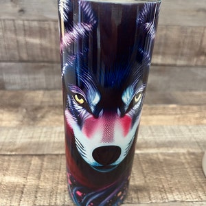 Custom Made, Vibrant Colored Wolf 20 Oz Metal Tumbler