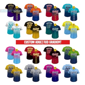 Gradient Custom Baseball Jersey, Personalized Team Name & Number Shirt, Matching Sports Gift for Men, Women and Kids