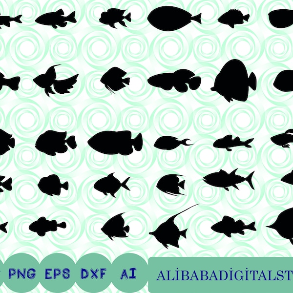 Fish SVG Bundle, Fish SVG, Fish Vector, Tropical Fish Svg, Fish Silhouette, Fish Clipart, Fish Cut Files For Cricut