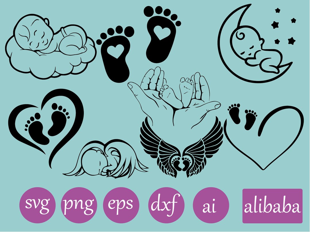 Baby Feet Heart Svg, Newborn Foot Cricut, Silhouette, Clipart, Vector