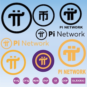 May include: A digital illustration of the Pi Network logo. The logo is a stylized letter Pi with two horizontal lines above it. The logo is shown in black, white, and orange. The text "Pi Network" is also shown in black. The image includes the text "svg, png, eps, dxf, ai, pdf, alibaba".