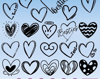 Doodle Heart SVG Bundle, Heart SVG Bundle, Sketch, Hand-drawn Heart svg, Valentine Heart svg, Name Frame svg, Cut Files Cricut, Silhouette