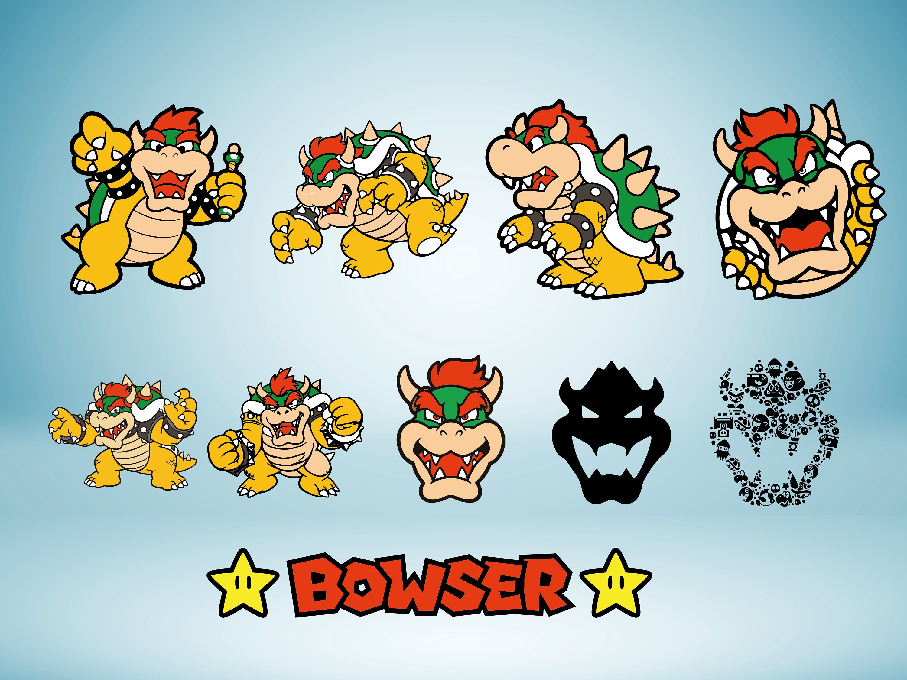 Bowser png, Super mario bowser bundle, bowser clipart set, super mario  icons, instant download