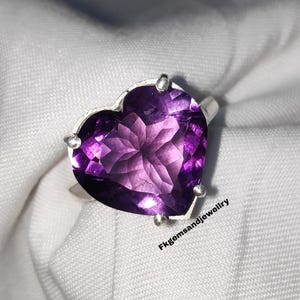 Amethyst Heart Shape Ring-Sterling Silver Ring-Promise Ring For Girlfriend-Purple Amethyst Ring-Chrithmas For Girlfriend-Gift For Her.