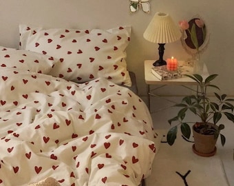 Heart Bedroom Duvet Covers Set Cotton Love Quilt Luxury Soft Bedding Chic Coquette