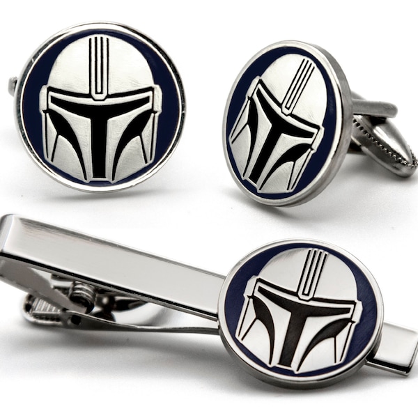 Mandalorian Cufflinks, Star Wars Tie Clip, Mando Men's Jewelry, Boba Fett Tie Bar Tack Groomsmen Wedding Gift, Grooms Best Man Gifts