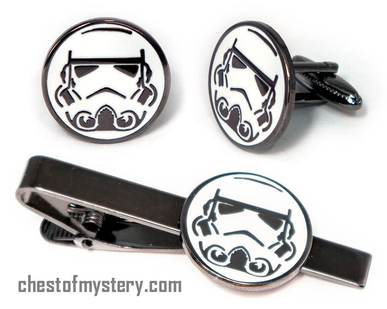 Star Wars Cufflinks, Stormtrooper Tie Clip, Sith Men's Jewelry, Tie Bar Tack Groomsmen Wedding Gift, Grooms Best Man Gifts image 1