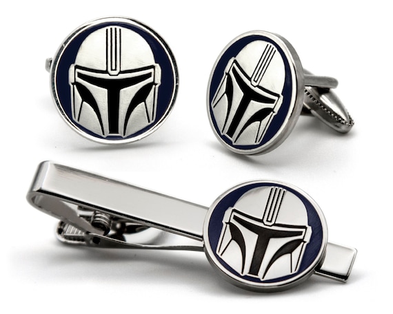 Mandalorian Cufflinks and Tie Clip Set, Star Wars Jewelry