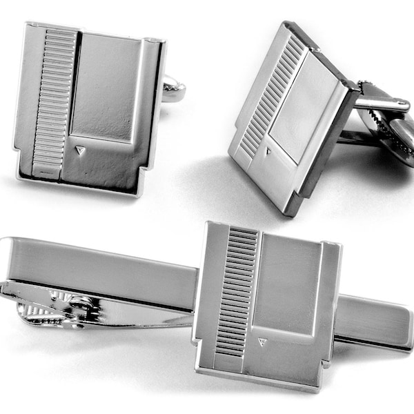 NES Cartridge Cufflinks & Tie Clip Set: Retro Gamer Jewelry