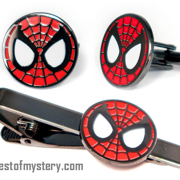 Spider-Man Cufflinks, Avengers Tie Clip, Spiderman Men's Jewelry, Marvel Tie Bar Tack Groomsmen Wedding Gift, Grooms Best Man Gifts