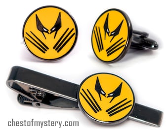 Wolverine Cufflinks, X-Men Tie Clip, Men's Jewelry, Marvel Tie Bar Tack Groomsmen Wedding Gift, Grooms Best Man Gifts