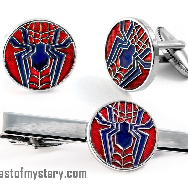 Spiderman Cufflinks, Avengers Tie Clip, Spider-Man Men's Jewelry, Marvel Tie Bar Tack Groomsmen Wedding Gift, Grooms Best Man Gifts