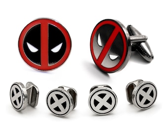 Deadpool Tuxedo Studs, X-Men Cufflinks, Superhero Jewelry