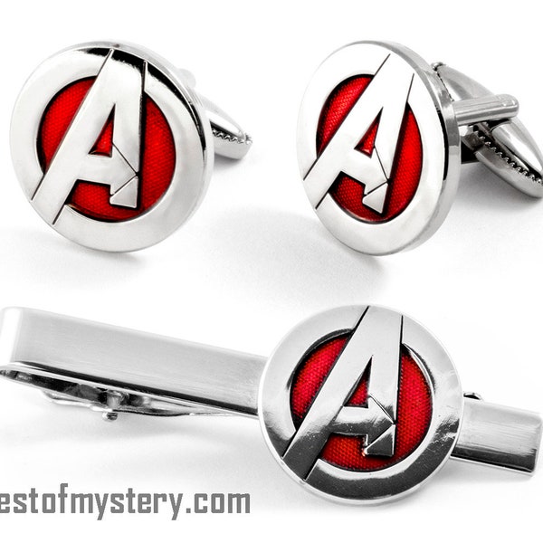 Avengers Cufflinks, Marvel Tie Clip, Men's Jewelry, Tie Bar Tack Groomsmen Wedding Gift, Grooms Best Man Gifts
