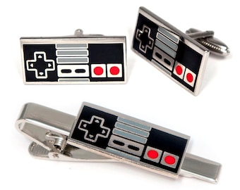 NES Controller Cufflinks and Nintendo Tie Clip Set, Gamer Jewelry