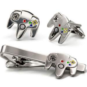N64 Controller Cufflinks, Nintendo Tie Clip, NES Men&#39;s Jewelry, Retro SNES Tie Bar Tack Groomsmen Wedding Gift, Grooms Best Man Gifts