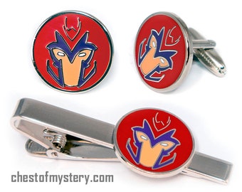 Magneto Cufflinks, X-Men Tie Clip, Superhero Jewelry Gift