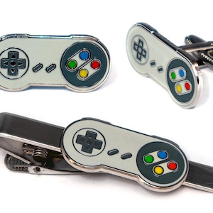 SNES Controller Cufflinks, Nintendo Tie Clip, NES Groomsmen Gift Set
