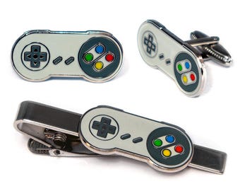 SNES Controller Cufflinks, Nintendo Tie Clip, NES Groomsmen Gift Set