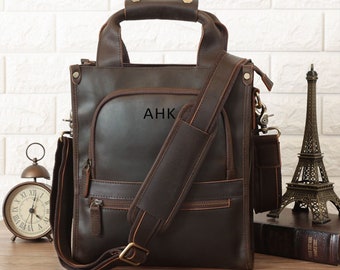 Personalized Full Grain Leather Messenger Bag, Crossbody Satchel