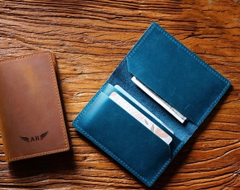 Personalized Leather Wallet, Minimalist Card Holder, Monogrammed Gift