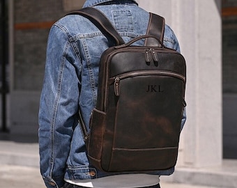 Personalized Full Grain Leather Backpack, Men Leather Travel Backpack, Laptop Backpack, Best Gift for Him, Dad Gift, Father's Day Gift