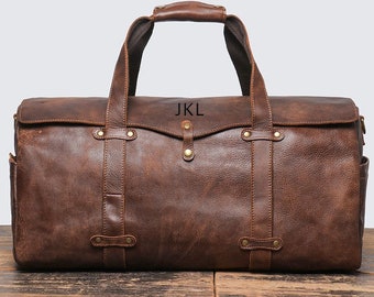 Personalized Full Grain Leather Duffle Bag, Weekend Travel Bag