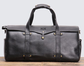 Personalized Full Grain Leather Duffel Bag, Overnight Weekender